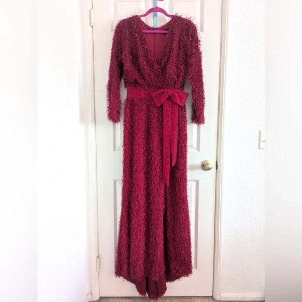 Tadashi Shoji Red Asymmetrical Wrap Gown - Picture 4 of 4